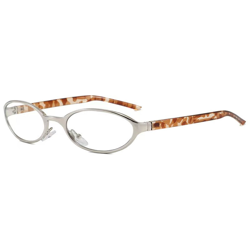 Elegant Silver & Tortoise slim oval prescription glasses, high-fashion metal optical frames.