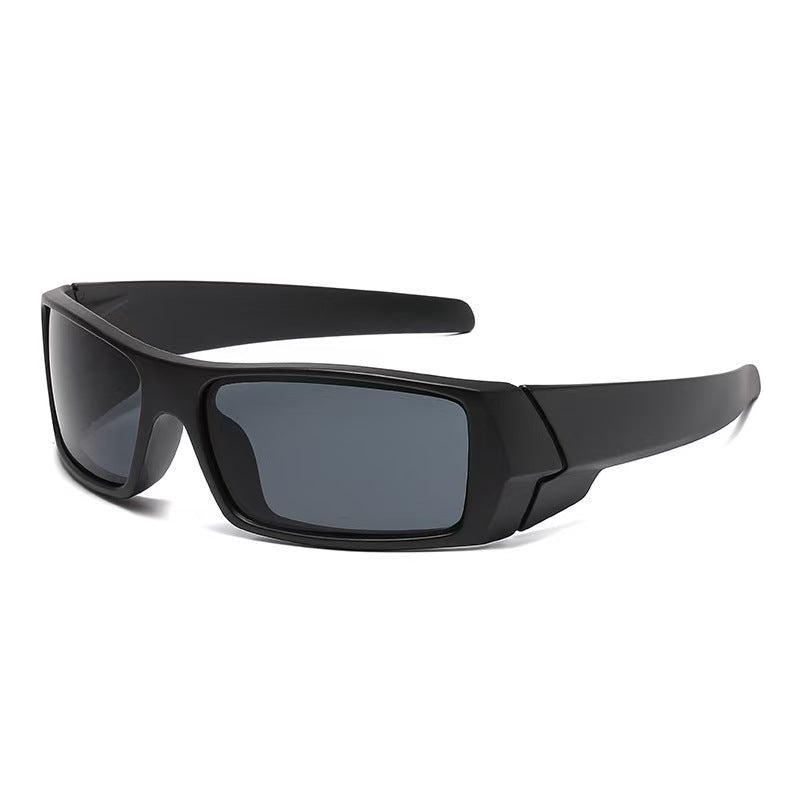 Dark smoke lens sport sunglasses with black PC wrap frame