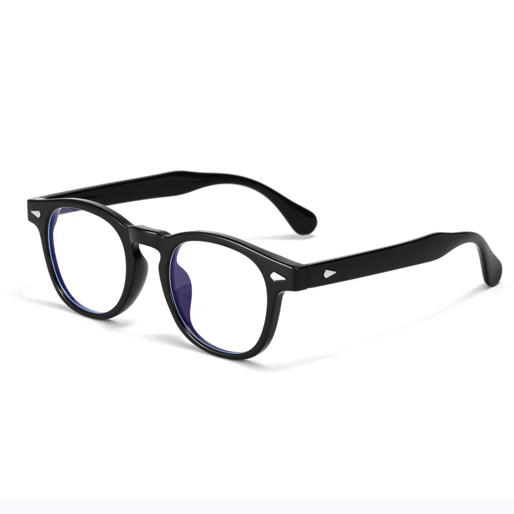 VELOP-702 classic glossy black Boston style eyeglasses frame with clear lenses