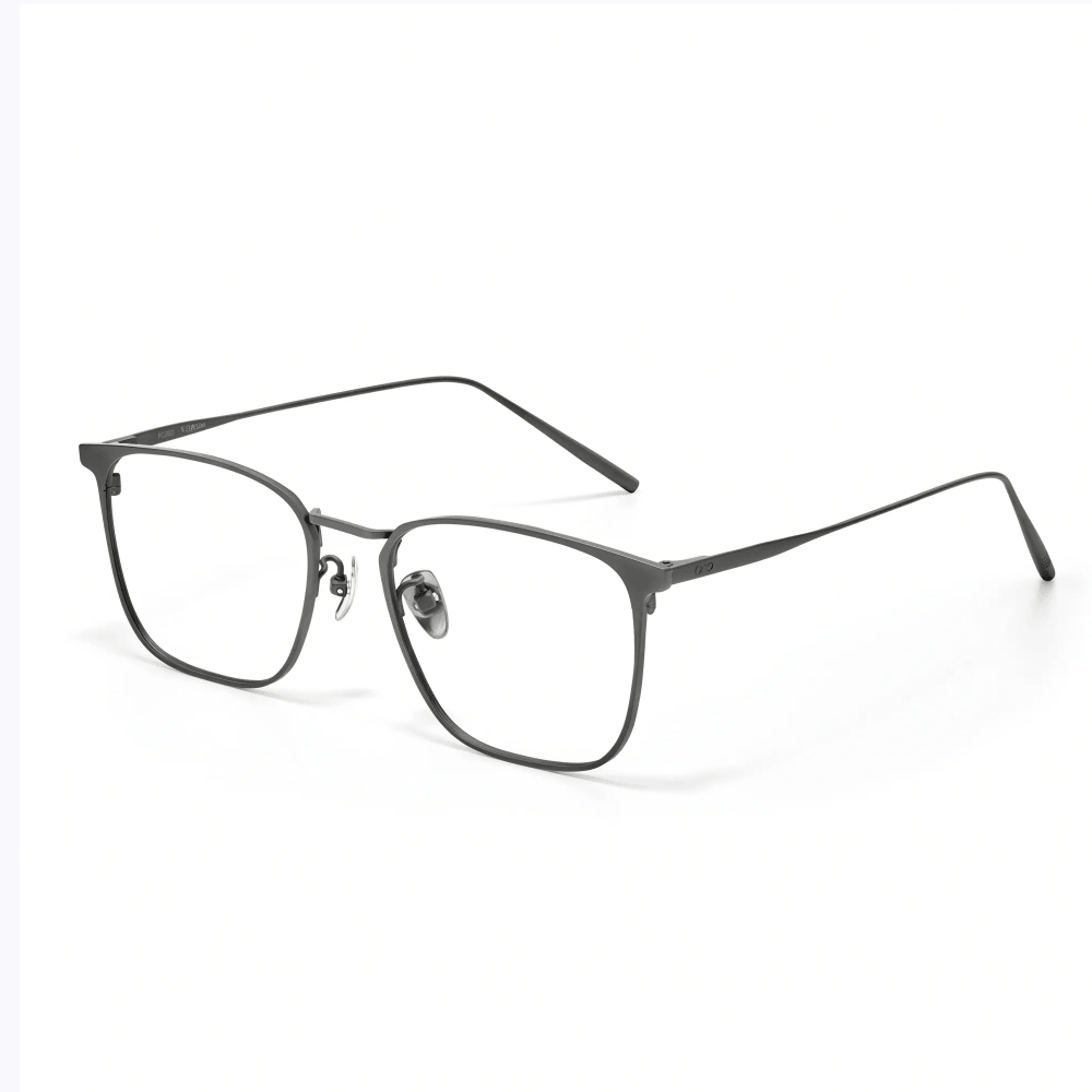 VELOP-703 minimalist titanium square eyeglasses frame in sleek gunmetal gray