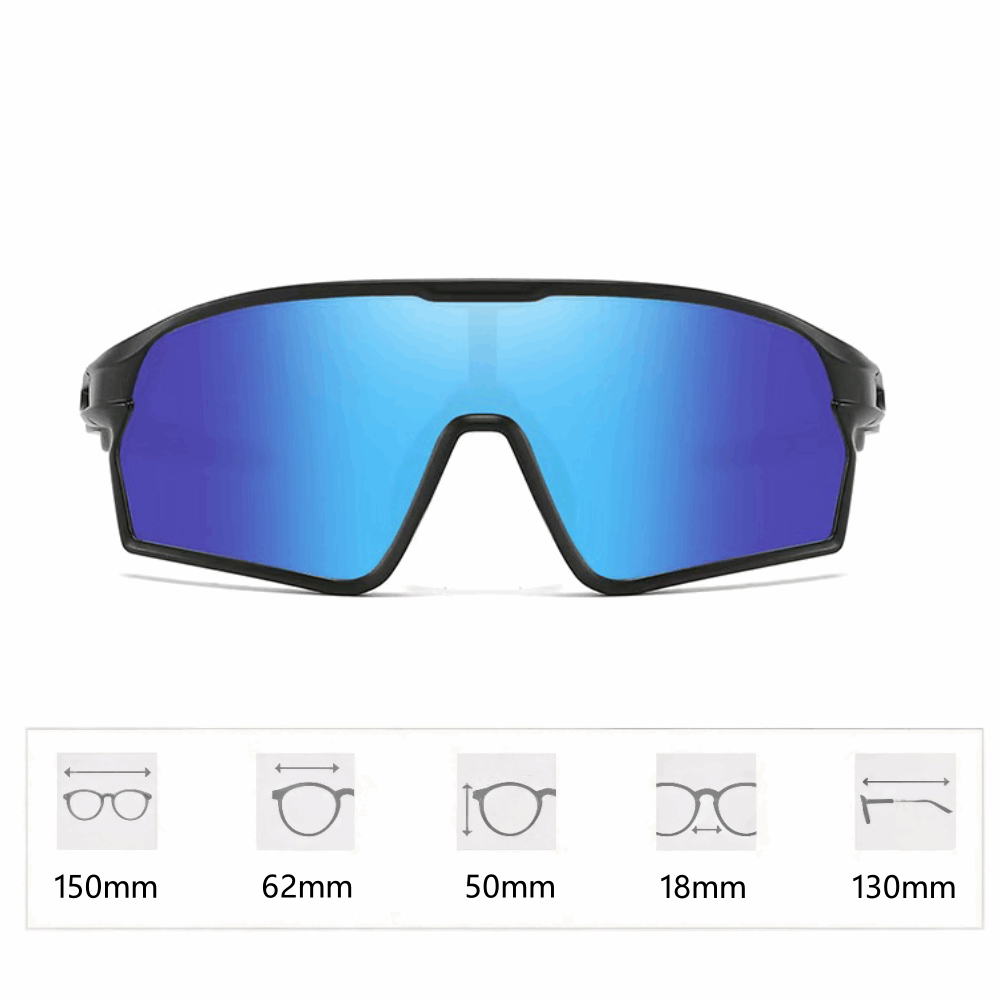 Black frame blue mirror shield sport sunglasses 24G metal — VELSPT-654