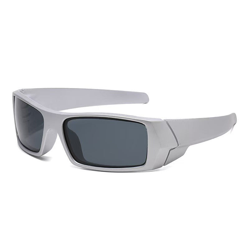 Gray lens sport sunglasses with silver lightweight PC frame