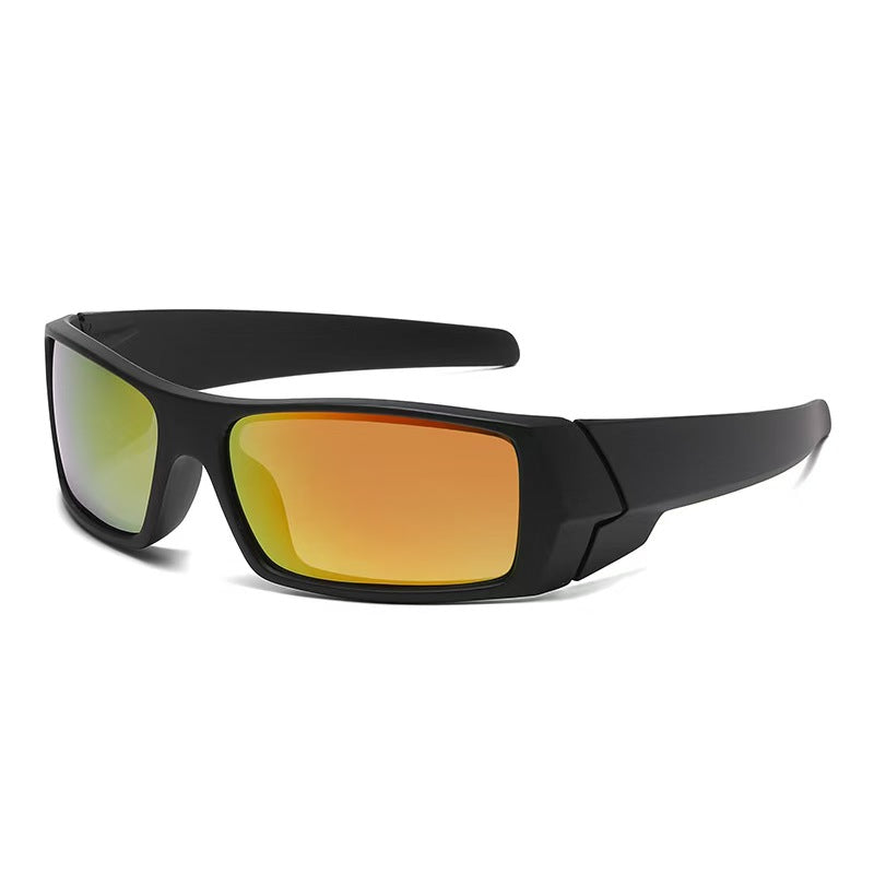 Orange mirror lens sport sunglasses with black PC frame