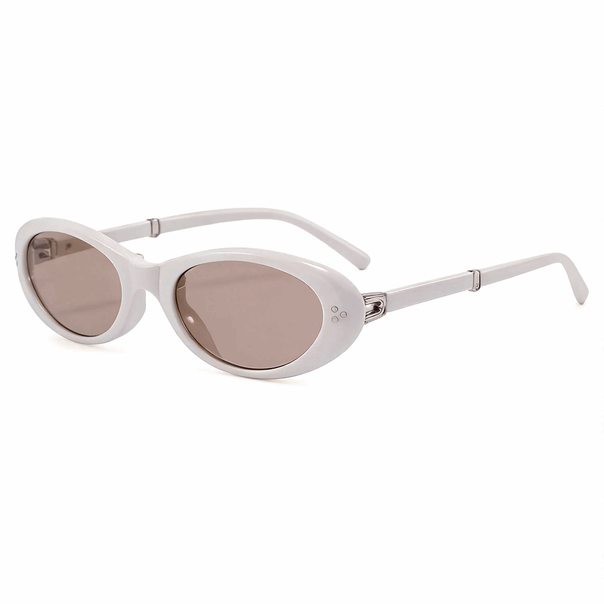 Trendy Glossy White thick-rimmed oval sunglasses, iconic retro-chic streetwear eyewear.