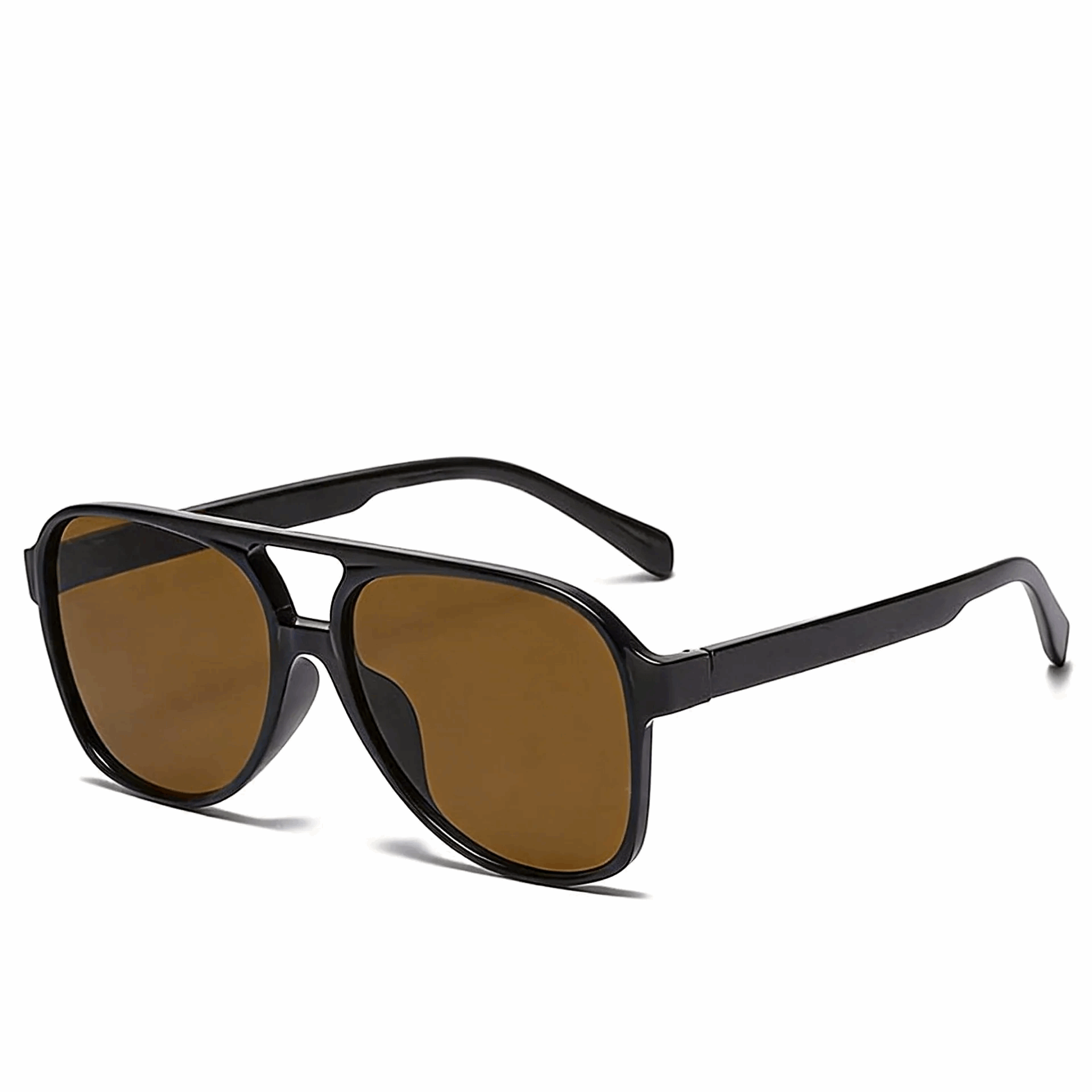 Onyx Black aviator sunglasses with solid Dark Umber lenses for maximum sun blocking.