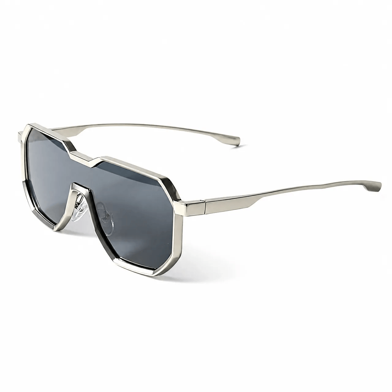 VELSUN-102 statement oversized metal sunglasses with solid dark charcoal grey lenses and a sleek polished Beige frame
