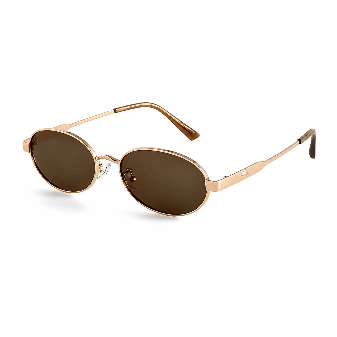 VELSUN-103 90s indie style small oval sunglasses in warm bronze gold metal with rich amber brown tinted lenses