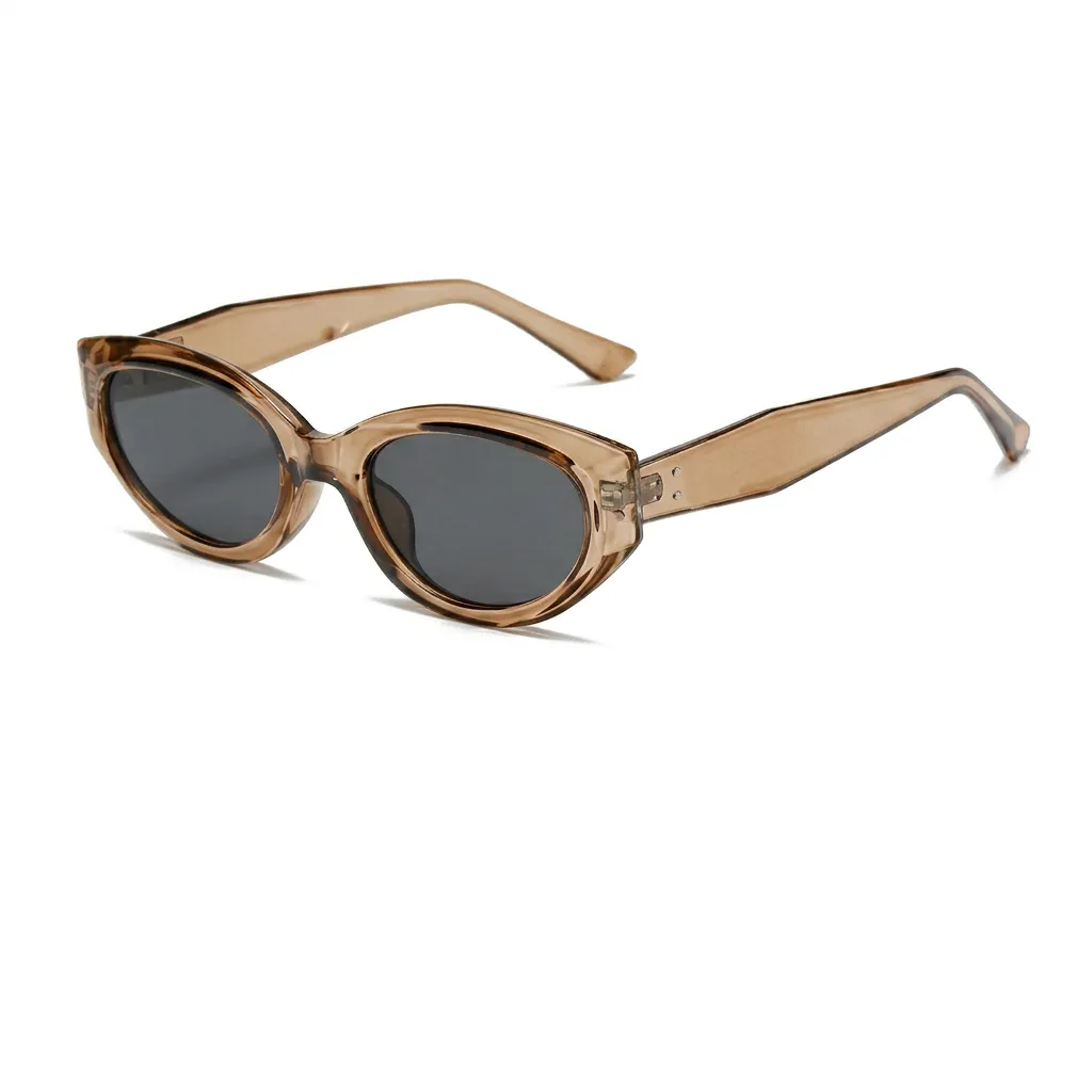 Vintage Translucent Tea oval cat-eye sunglasses with dark grey lenses, bold 90s style frames.
