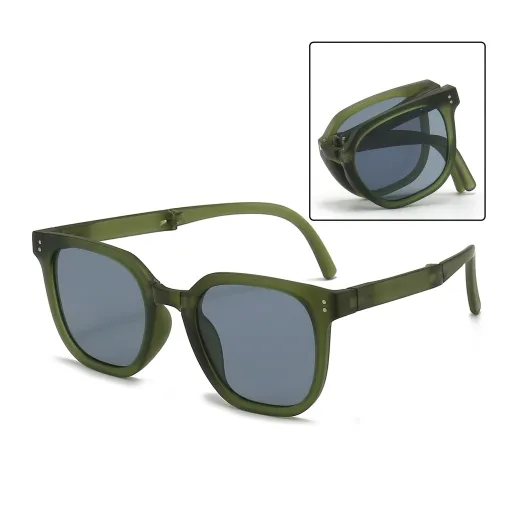 Trendy Olive Green foldable frames with smoke grey lenses, lightweight outdoor eyewear.