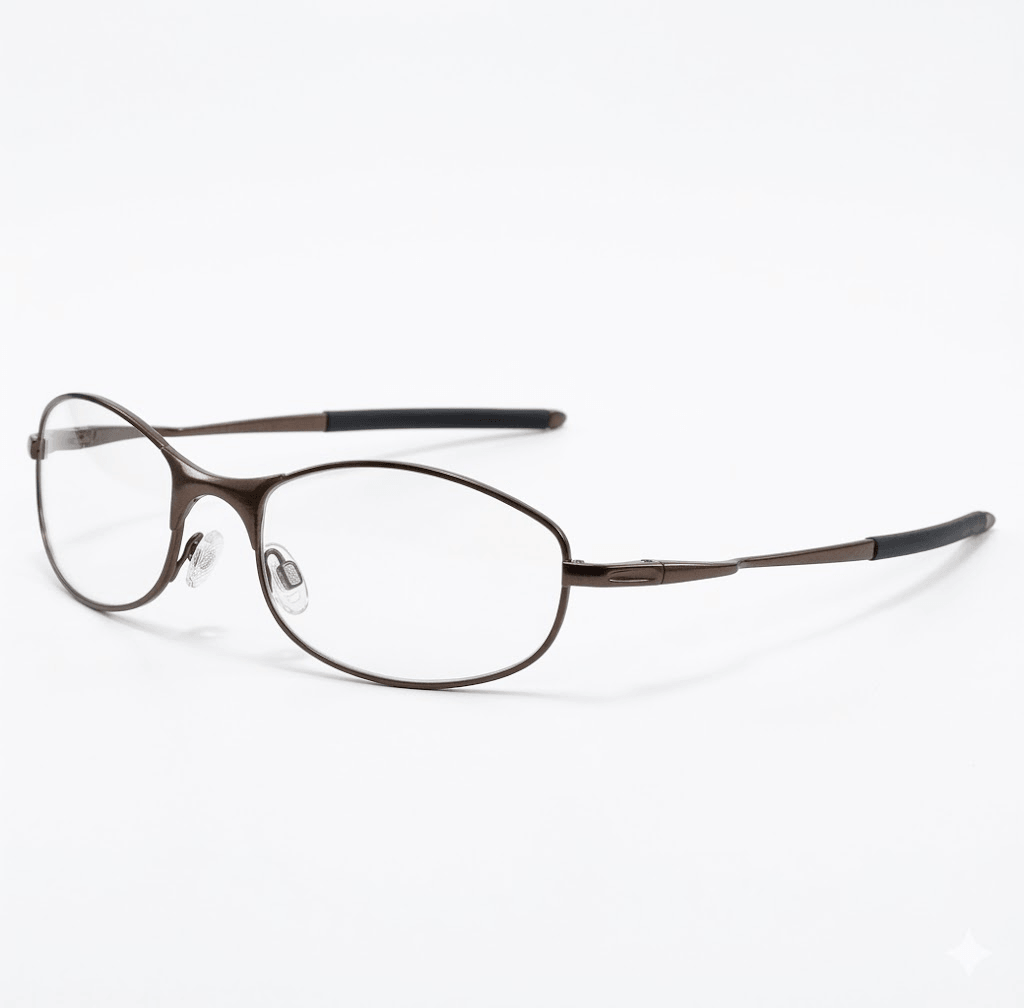 VELOPT-B105 minimalist oval prescription eyeglasses in metallic coffee brown with integrated straight wrap temples