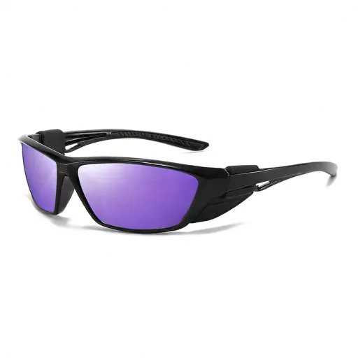 Black purple mirror lens polarized sport sunglasses UV400 