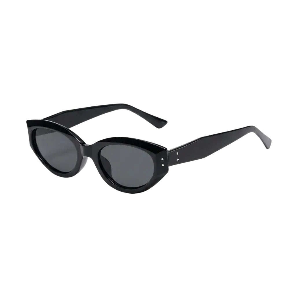 Classic Glossy Black chunky oval sunglasses, iconic retro fashion shades by Velora.