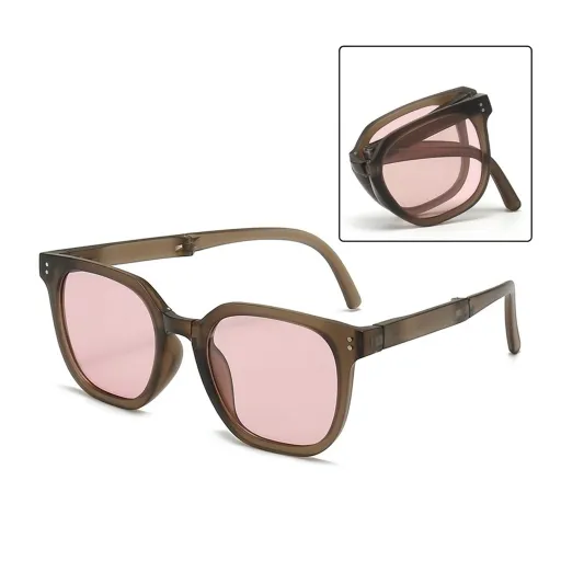 Honey Tea brown folding sunglasses, collapsible vintage-style sunglasses with scratch-resistant coating.