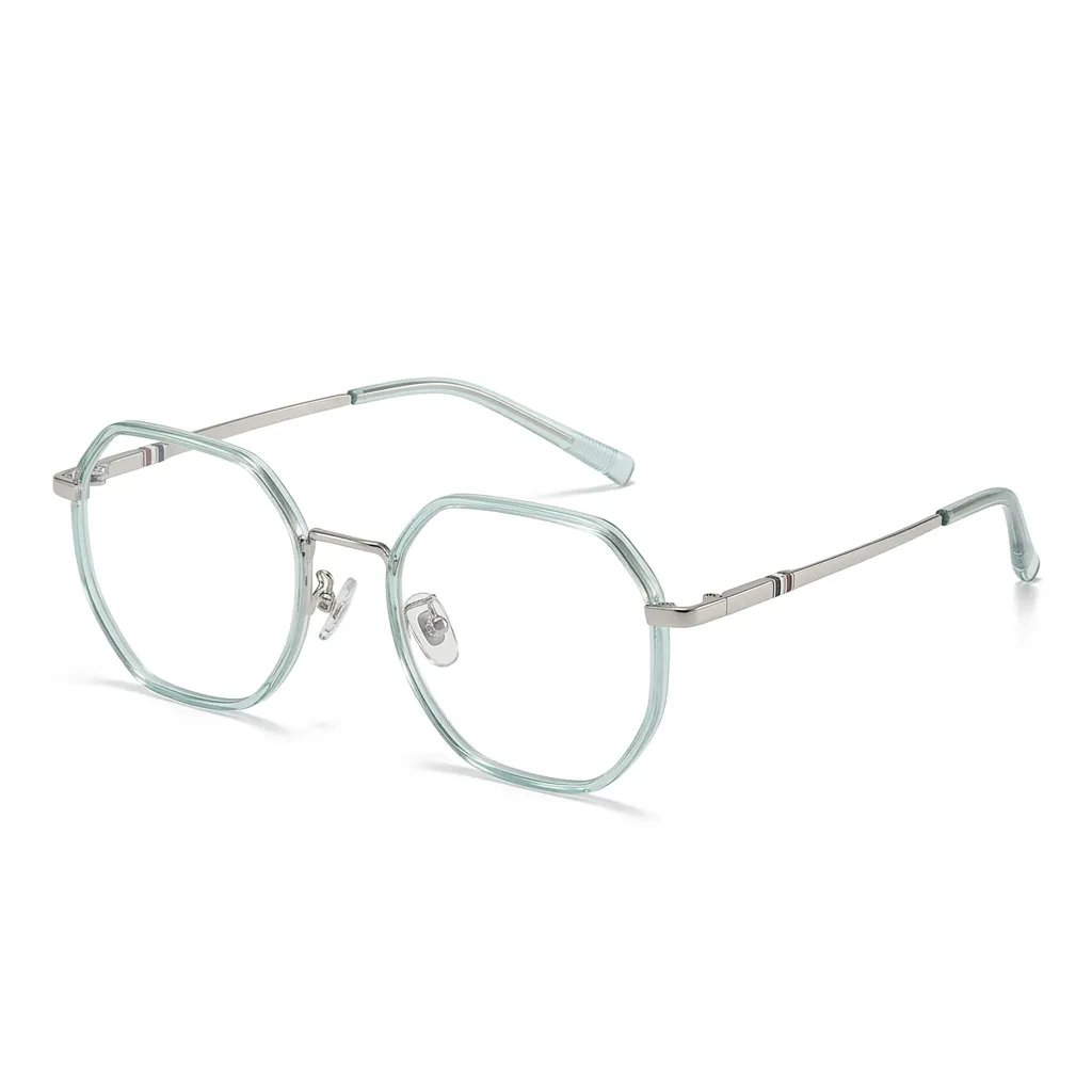 Trendy pastel mint green geometric eyeglasses by Velora, modern fashion-forward frames.