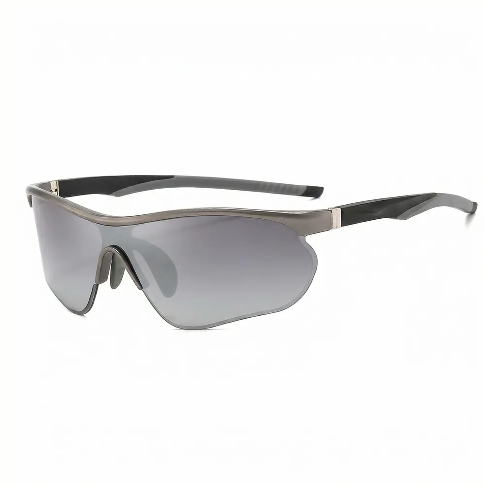 Gun gray rimless sport sunglasses with silver mirror PC lens and metal frame — VELSPT-375