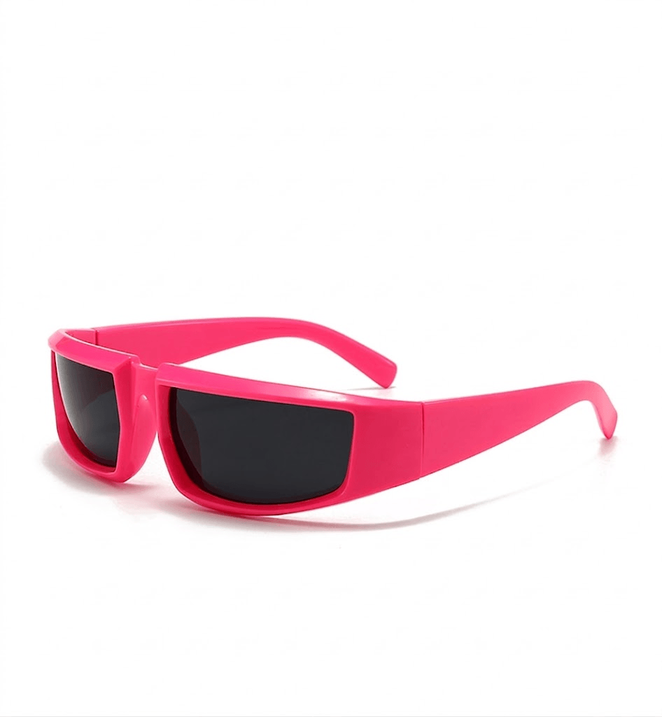 VELSUN-107 statement festival wrap sunglasses in a vibrant hot pink PC frame paired with dark smoke protective lenses
