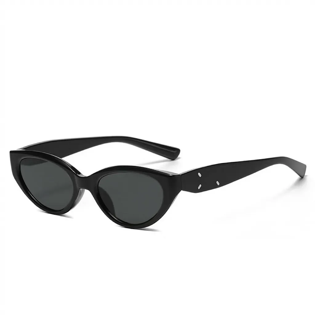 Classic Glossy Black small cat-eye sunglasses, iconic 90s street fashion eyewear.