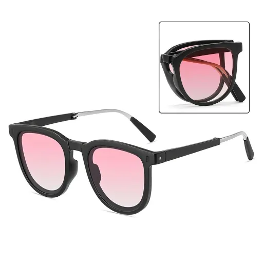 Blush Pink portable folding sunglasses, lightweight anti-glare summer eyewear by Velora.