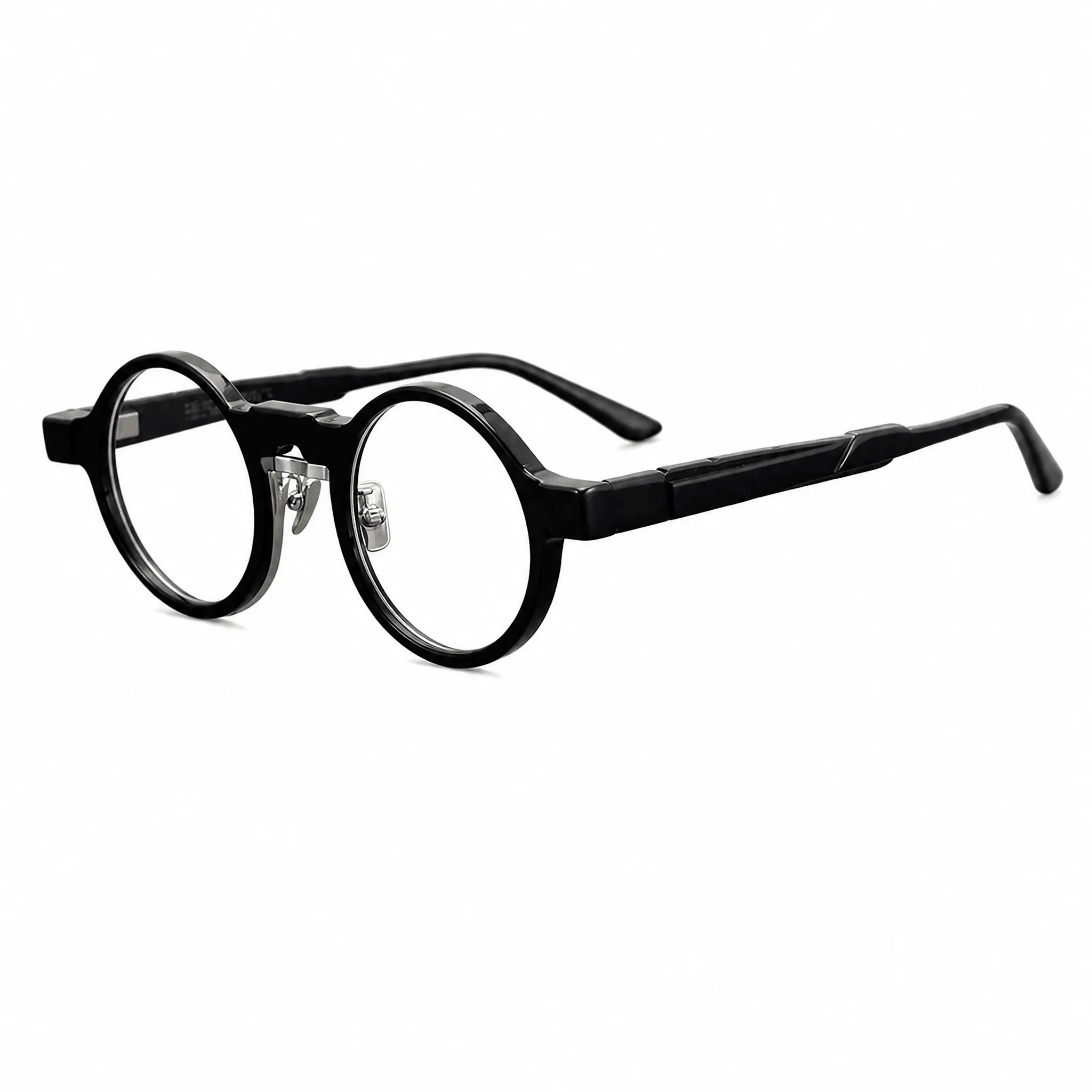 VELOPT-B115 statement round prescription eyeglasses in solid matte black PC showing high-performance anti-reflective lenses