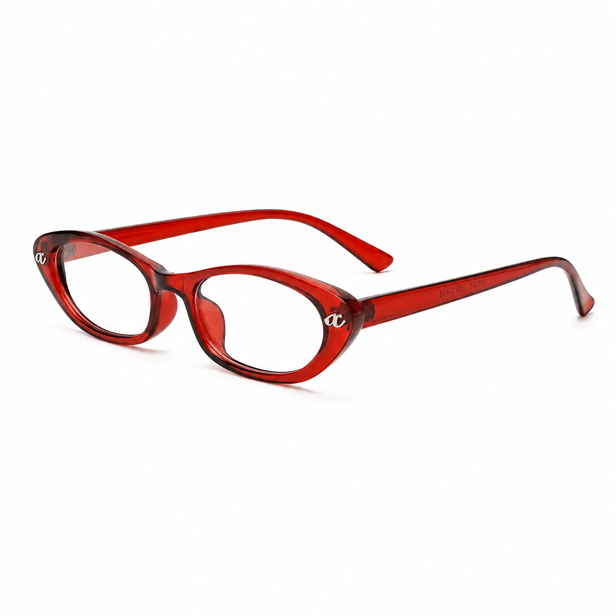 VELOPT-B113 vintage style narrow prescription glasses in vibrant translucent cherry red PC with anti blue light lenses