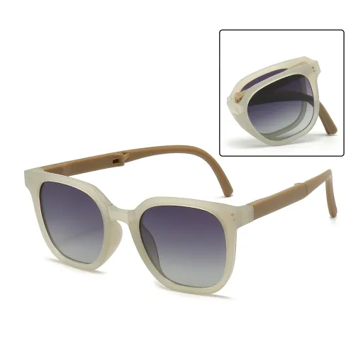 Neutral Sand Beige foldable sun glasses, minimalist travel-friendly eyewear.