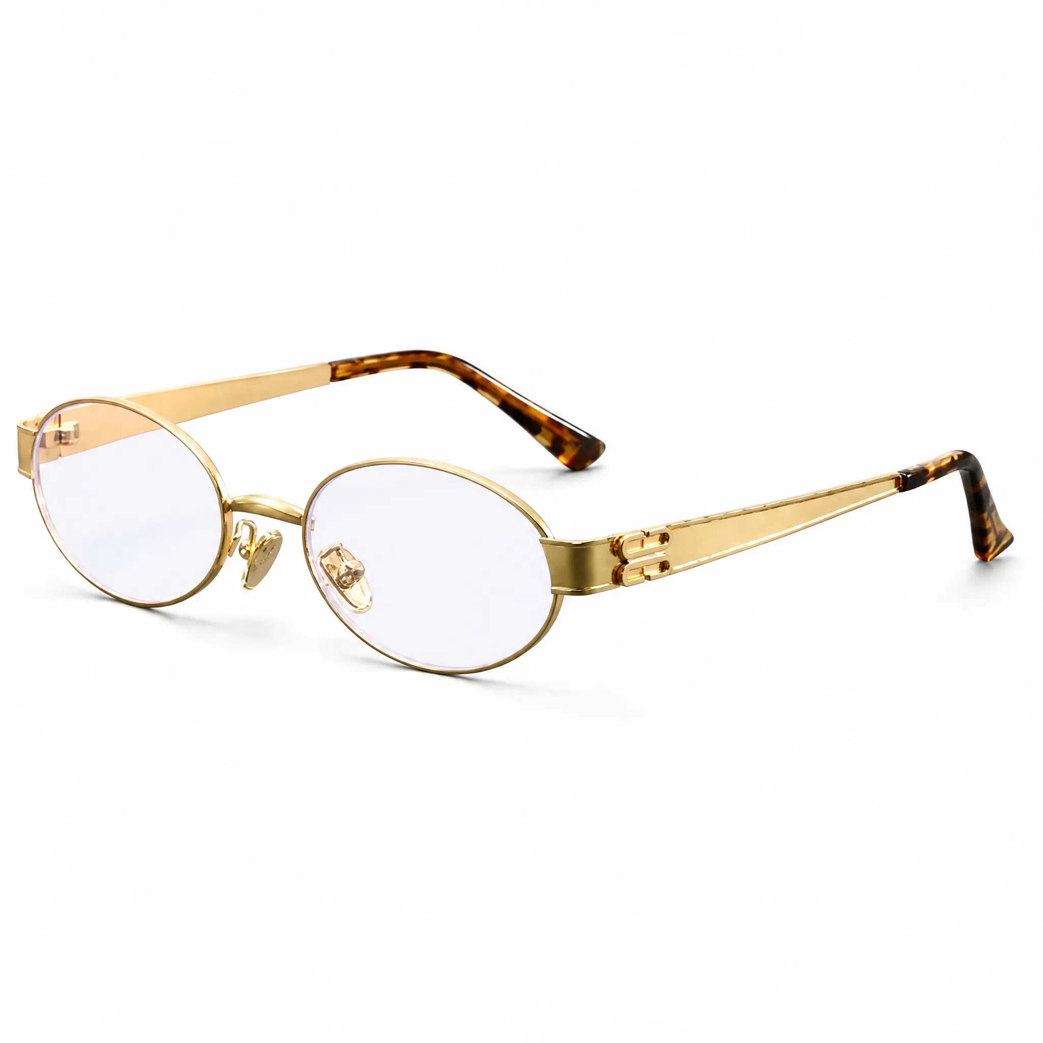 VELOPT-B102 intellectual oval wireframe glasses in polished gold metal with amber tortoise shell accents