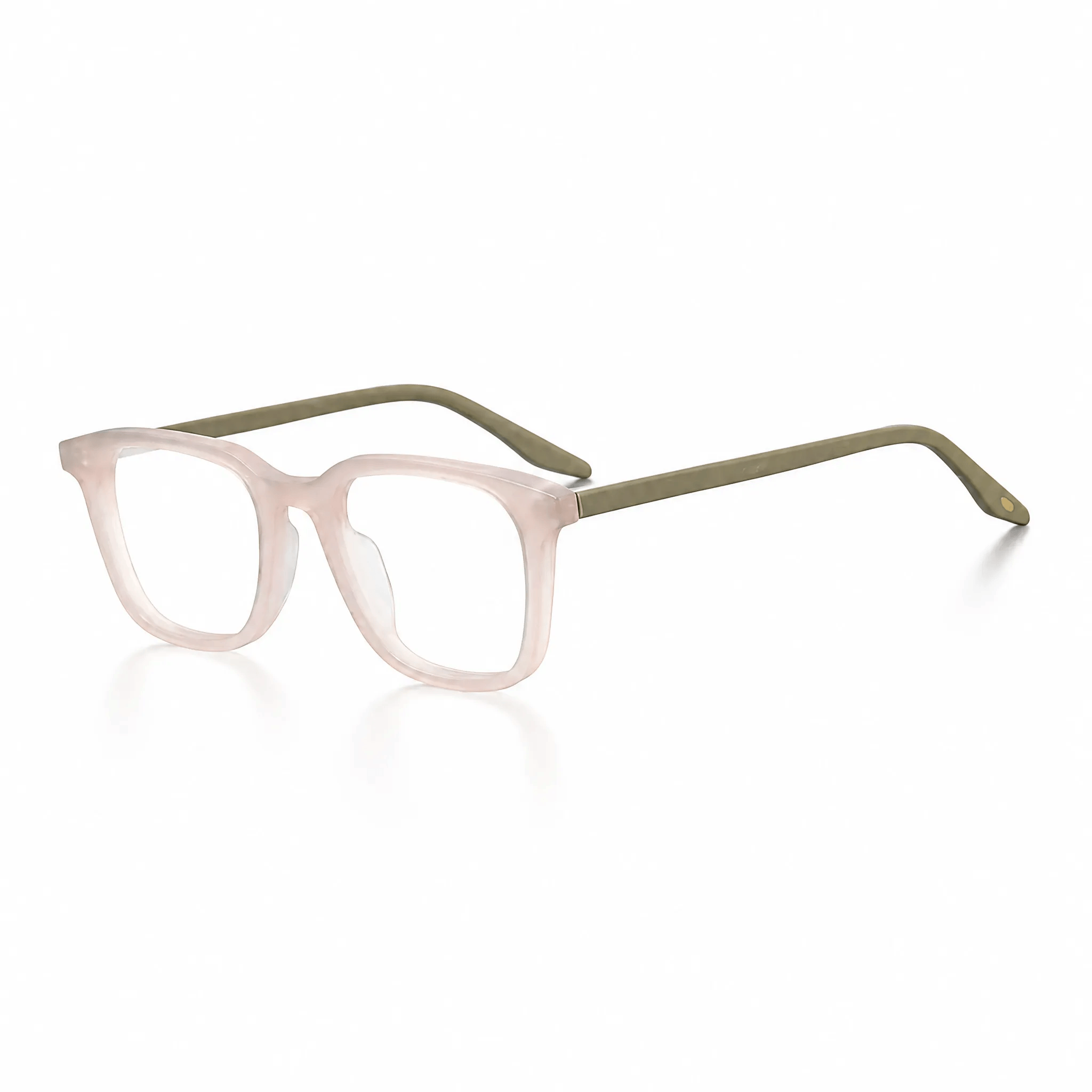 VELOPT-B108 modern soft square prescription glasses in translucent blush pink PC with contrasting sage green temples