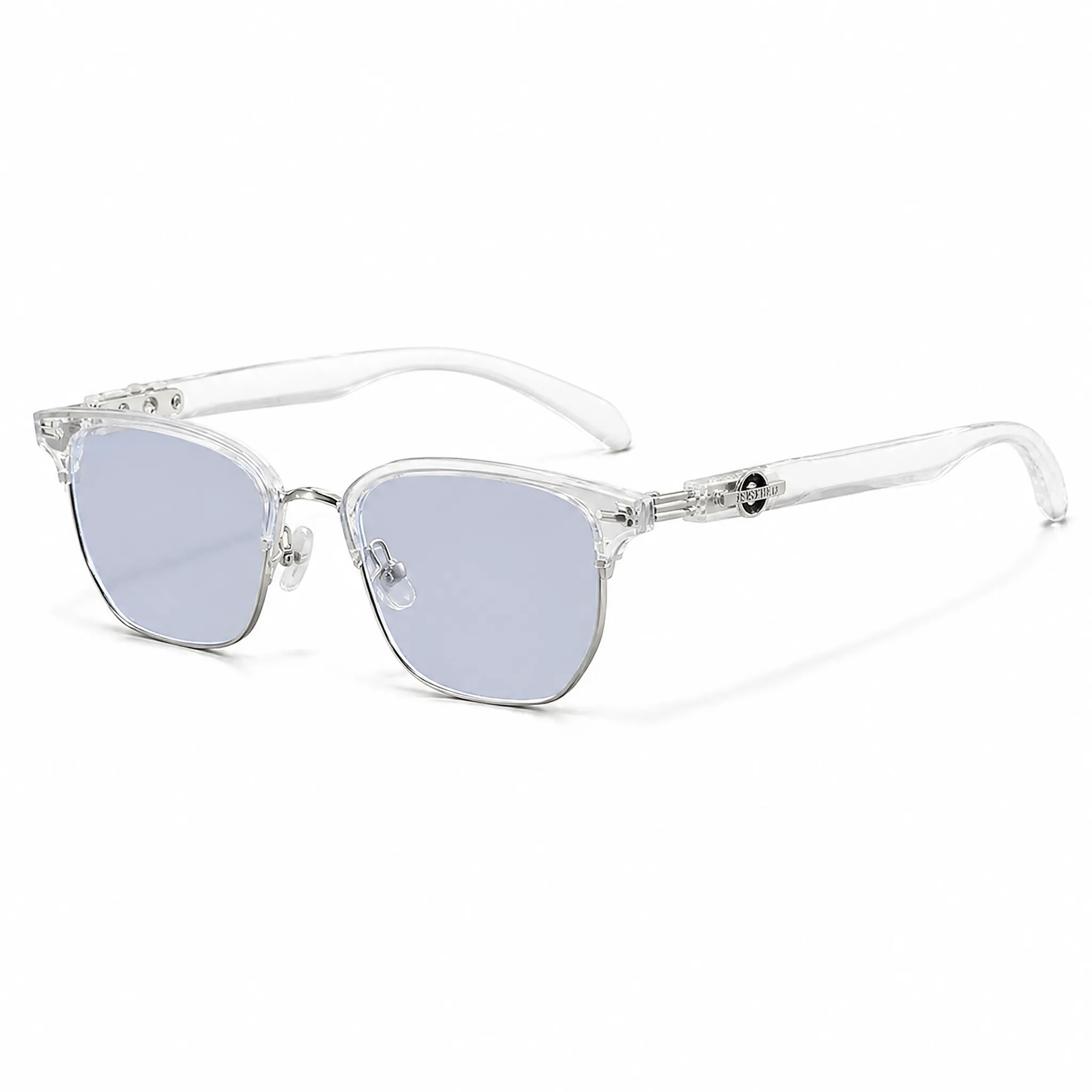 VELOPT-B103 minimalist clear transparent clubmaster prescription glasses frame with silver metal bridge wires