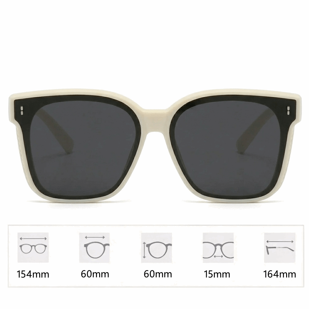 Velora oversized square sunglasses dimensions: 154mm frame width, 60mm lens height, and 164mm temple length.