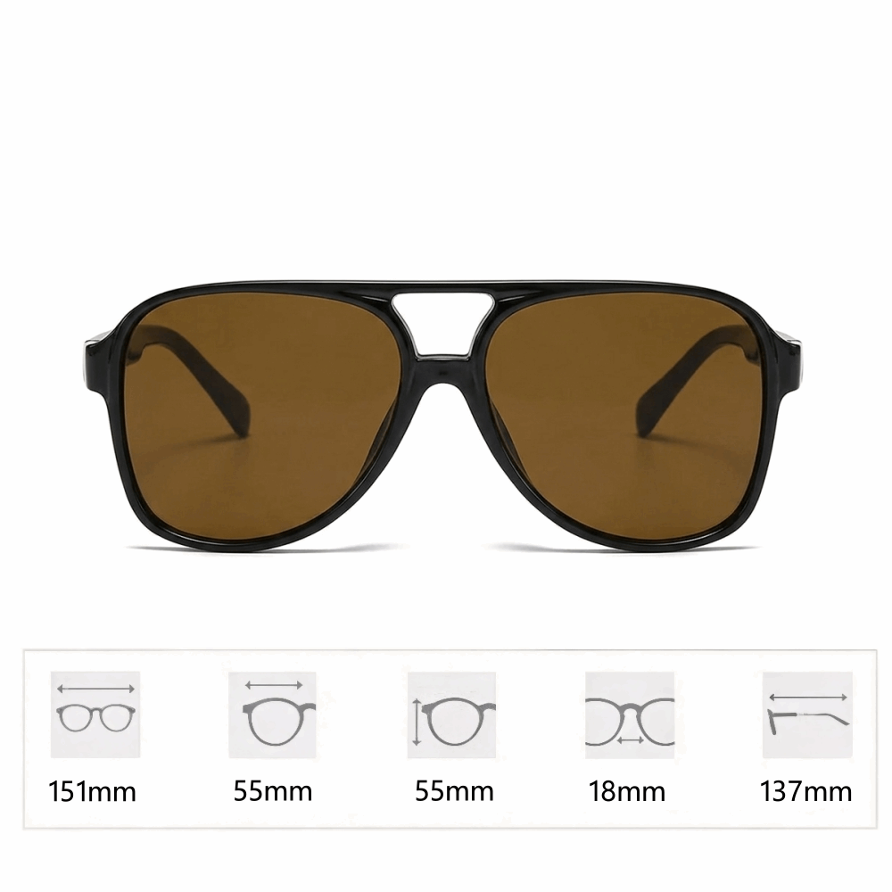 Velora oversized square aviator sunglasses dimensions: 151mm frame width, 55mm lens height, and 137mm temple length.